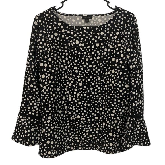 Ann Taylor Factory Tops - Womens Black & White Polka Dot Blouse Bell Sleeves Size S Preppy Timeless